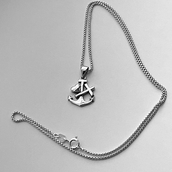 Sterling Silver Anchor W/ Heart and Cross Necklace, Silver Necklace - Picture 10 of 12